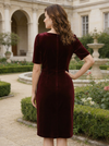 Velvet Sheath Square Neck Pleated Mother of the Bride Dresses