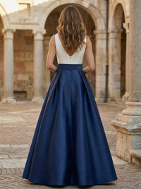 Satin A-Line V Neck Sash Mother of the Bride Dresses