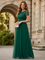 Tulle A-Line Crew Neck Pleated Mother of the Bride Dresses