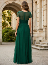 Tulle A-Line Crew Neck Pleated Mother of the Bride Dresses