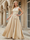 Satin A-Line Crew Neck Lace Applique  Mother of the Bride Dresses