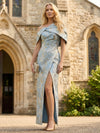 Satin Jacquard One Shoulder Pleated Mother of the Bride Dresses