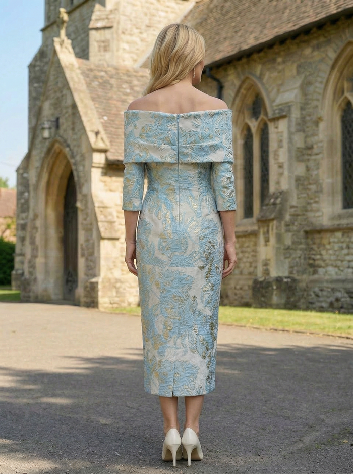 Satin Jacquard Sheath Pleated Mother of the Bride Dresses