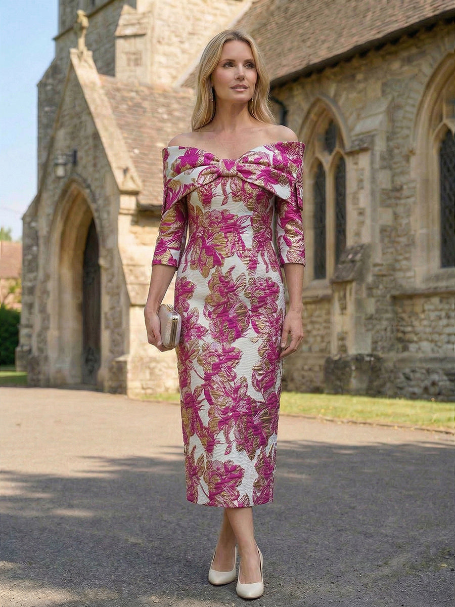 Satin Jacquard Sheath Pleated Mother of the Bride Dresses