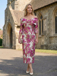 Satin Jacquard Sheath Pleated Mother of the Bride Dresses