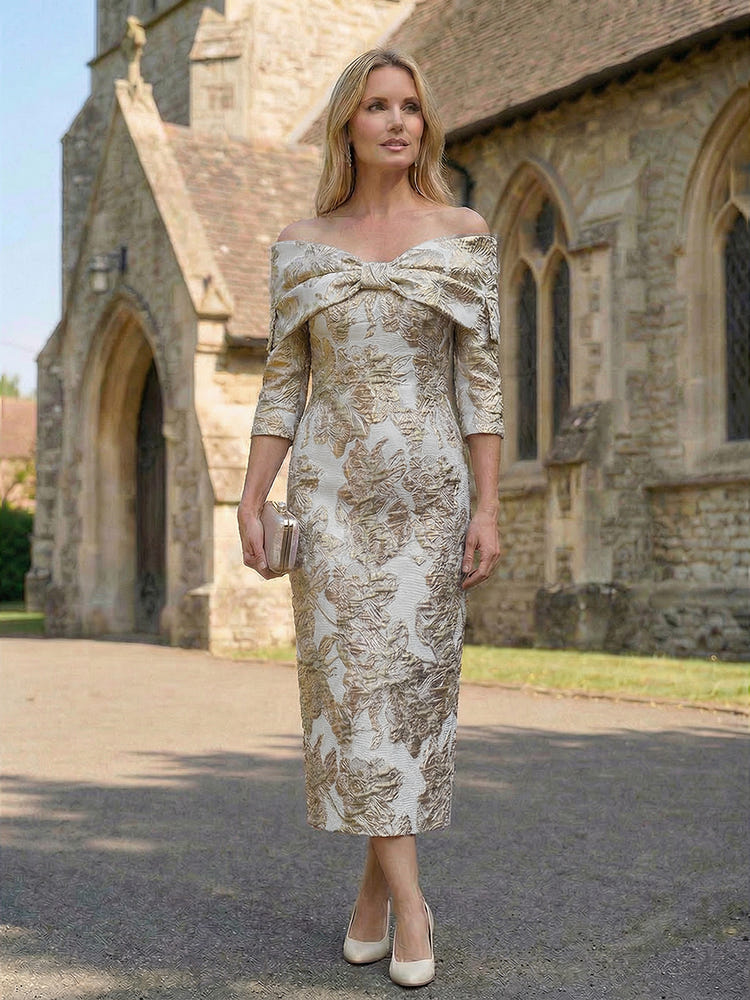 Satin Jacquard Sheath Pleated Mother of the Bride Dresses