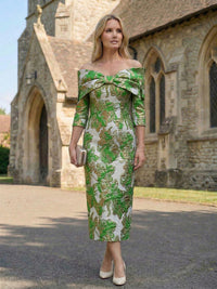 Satin Jacquard Sheath Pleated Mother of the Bride Dresses
