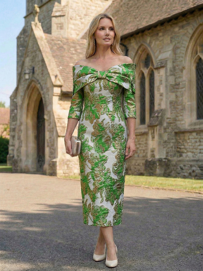 Satin Jacquard Sheath Pleated Mother of the Bride Dresses