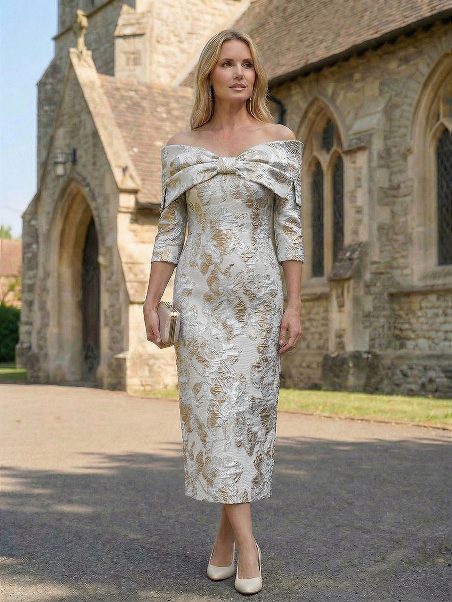 Satin Jacquard Sheath Pleated Mother of the Bride Dresses