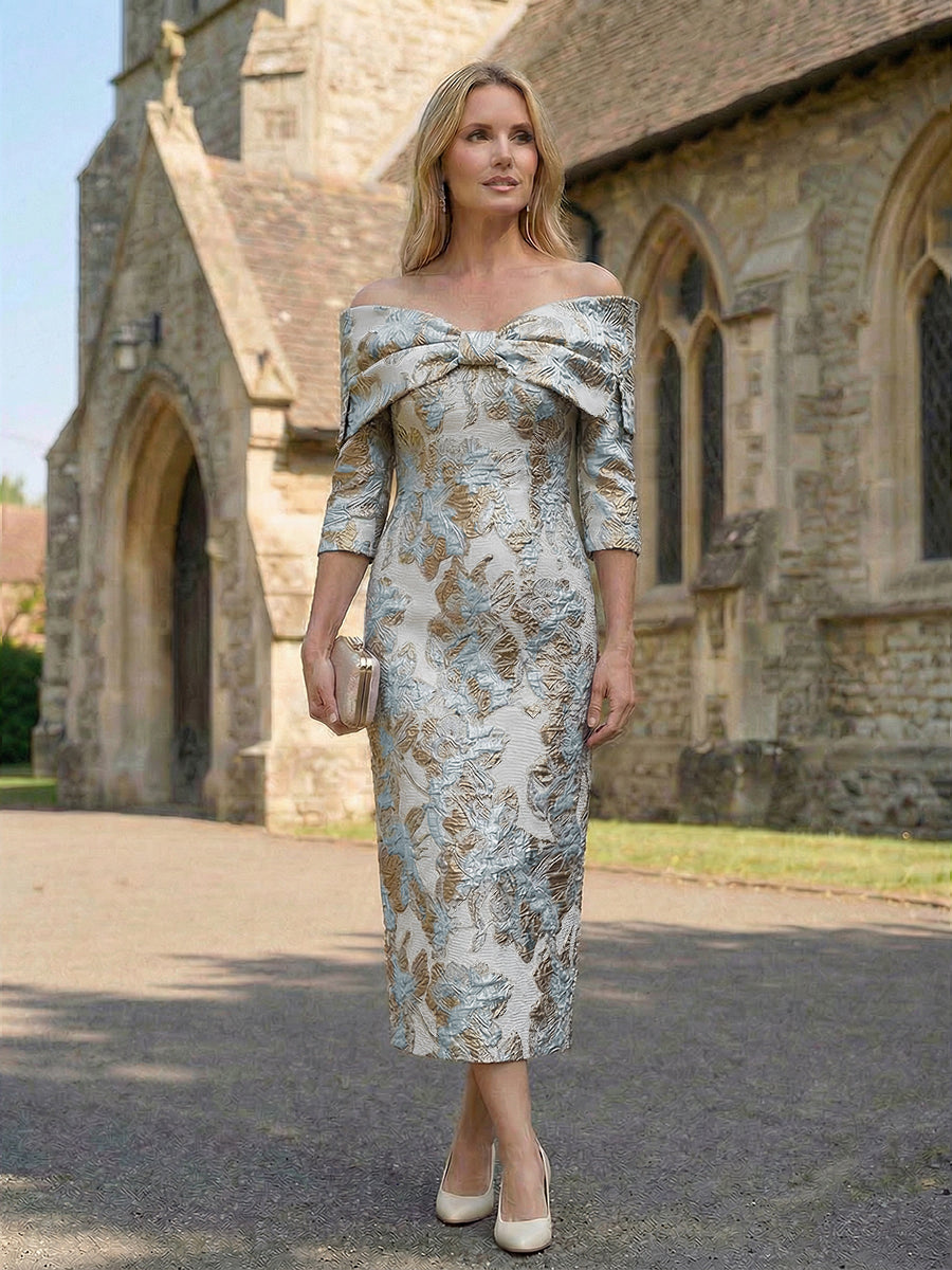 Satin Jacquard Sheath Pleated Mother of the Bride Dresses