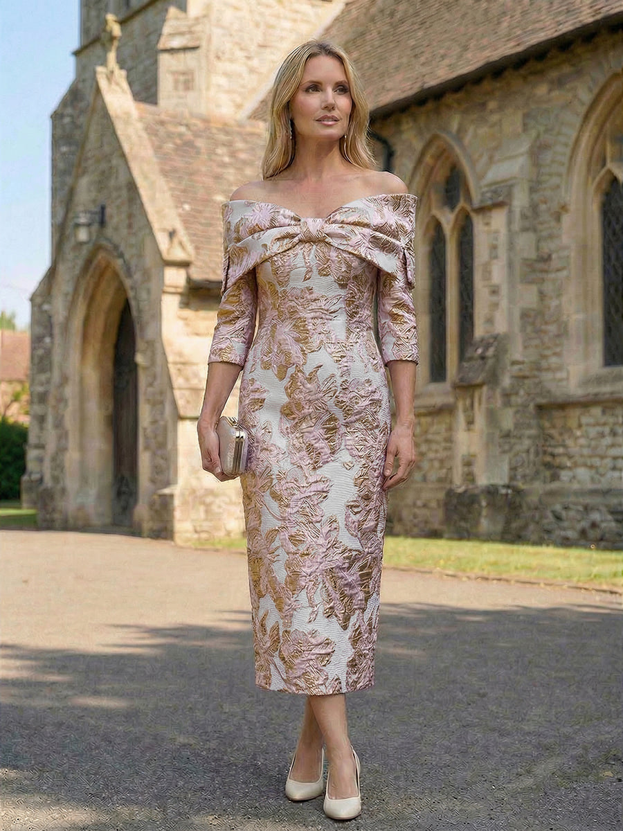 Satin Jacquard Sheath Pleated Mother of the Bride Dresses