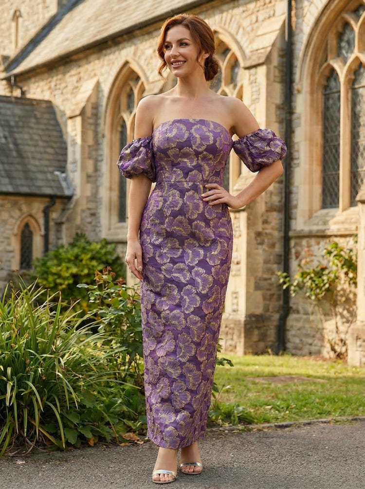Jacquard Off the Shoulder Mother of the Bride Dresses