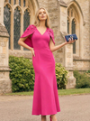 V Neck Short Sleeves Satin Mother of the Bride Dresses with Caps