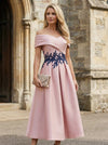 Off the Shoulder Satin Mother of the Bride Dresses with Lace Appliques