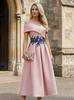 Off the Shoulder Satin Mother of the Bride Dresses with Lace Appliques