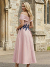 Off the Shoulder Satin Mother of the Bride Dresses with Lace Appliques