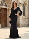 V Neck Long Sleeves Satin Mother of the Bride Dresses