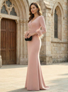 V Neck Long Sleeves Satin Mother of the Bride Dresses