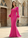 V Neck Long Sleeves Satin Mother of the Bride Dresses