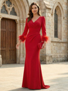 V Neck Long Sleeves Satin Mother of the Bride Dresses