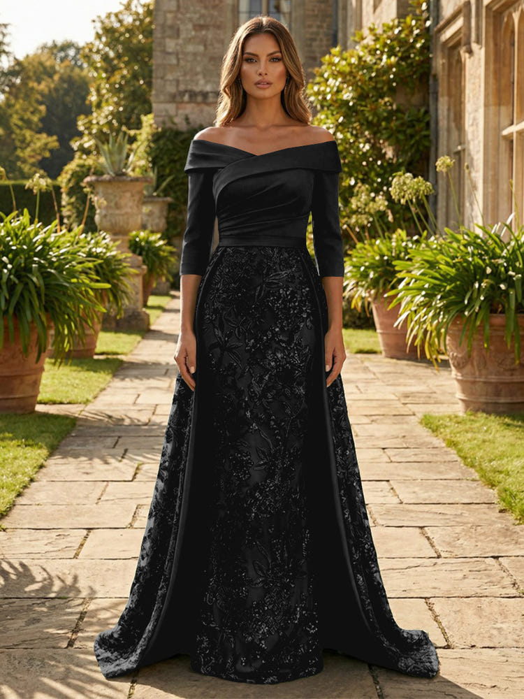 Sequin Embroidery Sheath Off the Shoulder Mother of the Bride Dresses
