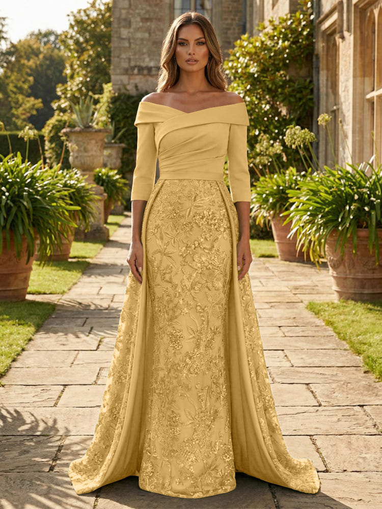 Sequin Embroidery Sheath Off the Shoulder Mother of the Bride Dresses