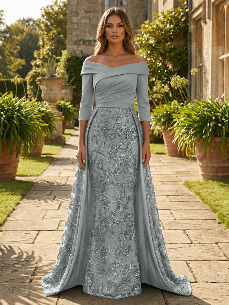 Sequin Embroidery Sheath Off the Shoulder Mother of the Bride Dresses