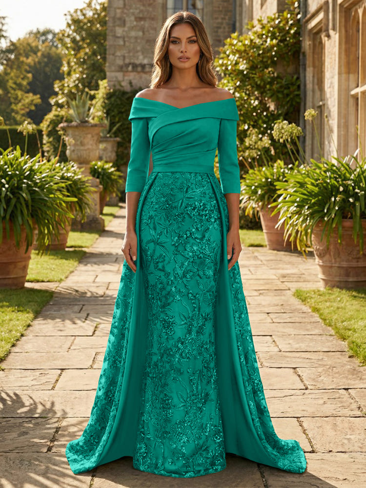 Sequin Embroidery Sheath Off the Shoulder Mother of the Bride Dresses
