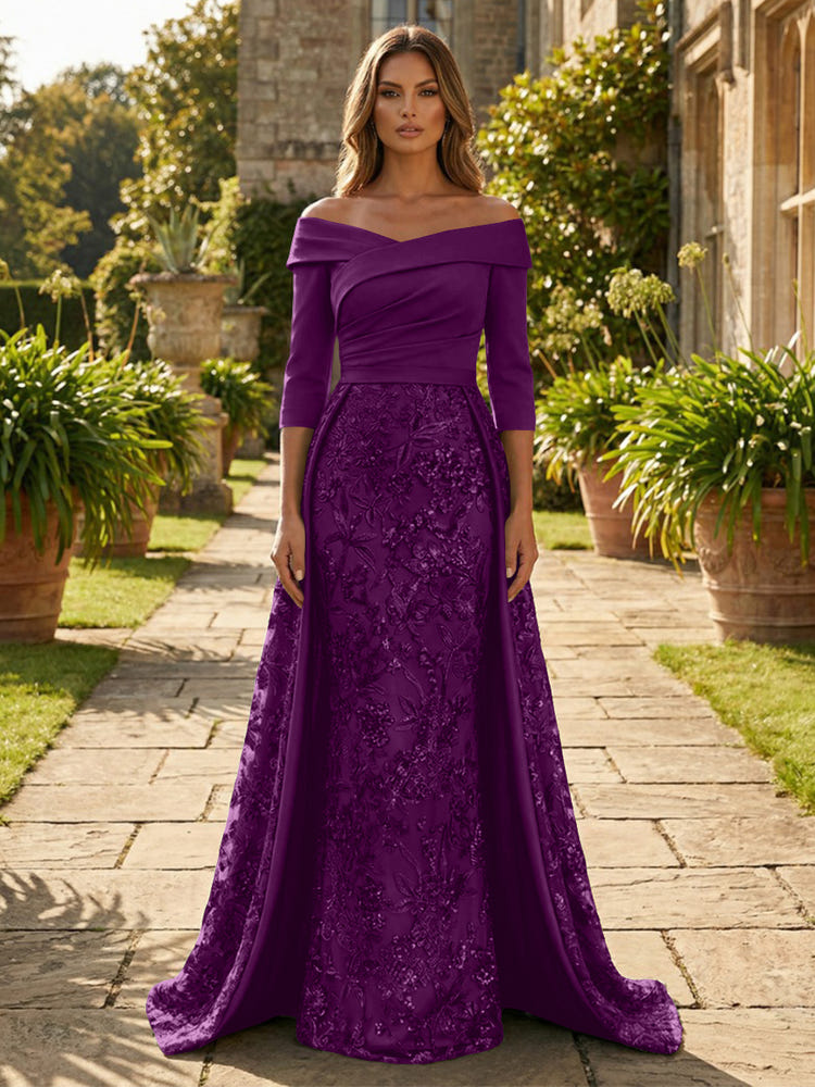 Sequin Embroidery Sheath Off the Shoulder Mother of the Bride Dresses