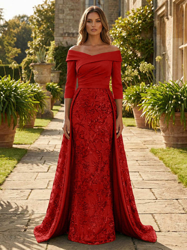 Sequin Embroidery Sheath Off the Shoulder Mother of the Bride Dresses