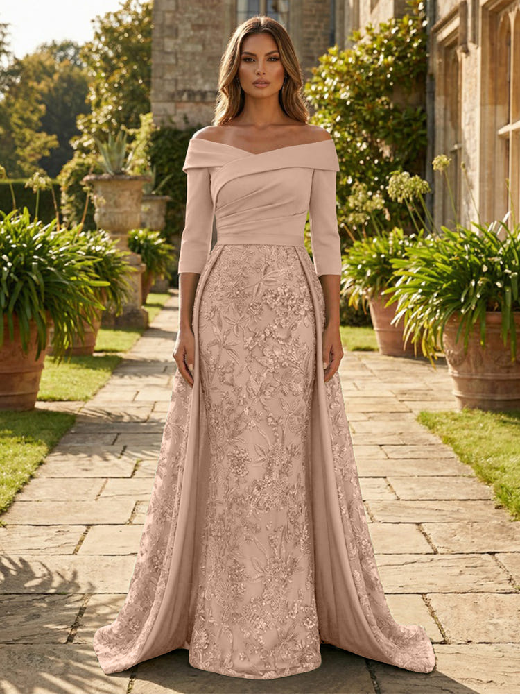 Sequin Embroidery Sheath Off the Shoulder Mother of the Bride Dresses