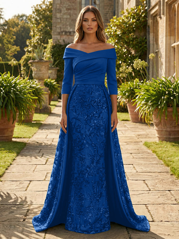 Sequin Embroidery Sheath Off the Shoulder Mother of the Bride Dresses