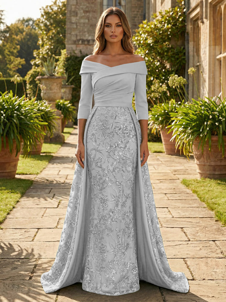 Sequin Embroidery Sheath Off the Shoulder Mother of the Bride Dresses