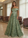 Sequin Embroidery A-Line Off the Shoulder Pleated Evening Dresses