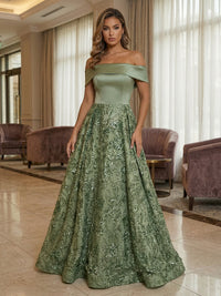 Sequin Embroidery A-Line Off the Shoulder Pleated Evening Dresses