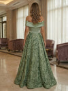 Sequin Embroidery A-Line Off the Shoulder Pleated Evening Dresses