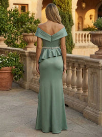 Satin Mermaid Off the Shoulder Belt Evening Dresses