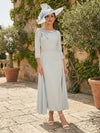 Chiffon Sheath Round Neck Applique Mother of the Bride Dresses