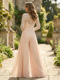 Chiffon V Neck Lace Mother of the Bride Pantsuits