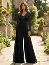 Chiffon V Neck Lace Mother of the Bride Pantsuits