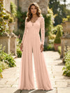 Chiffon V Neck Lace Mother of the Bride Pantsuits