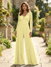 Chiffon V Neck Lace Mother of the Bride Pantsuits