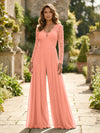Chiffon V Neck Lace Mother of the Bride Pantsuits