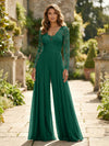 Chiffon V Neck Lace Mother of the Bride Pantsuits