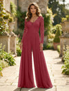Chiffon V Neck Lace Mother of the Bride Pantsuits