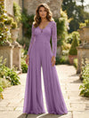 Chiffon V Neck Lace Mother of the Bride Pantsuits