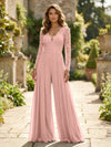 Chiffon V Neck Lace Mother of the Bride Pantsuits