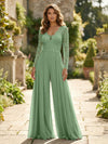 Chiffon V Neck Lace Mother of the Bride Pantsuits