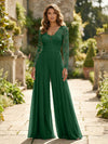 Chiffon V Neck Lace Mother of the Bride Pantsuits