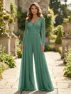 Chiffon V Neck Lace Mother of the Bride Pantsuits
